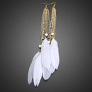 Fashion Exotic White Plumage Rhinestones Beads Girl Long Pendant Earrings