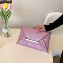 Women PU Evening Bag Solid Sequins Envelope Zipper Handbag Ladies Wedding Purse