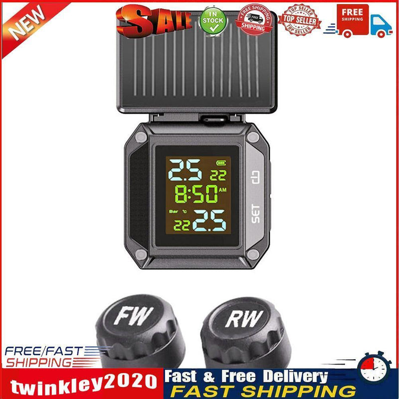Wireless LCD Tire Pressure Monitor Solar Waterproof Motorcycle TPMS Kit Newly