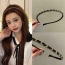 Women's Chain Hair Band Pu Leather Hair Bundle Simple Thin Headband Chain E7X3