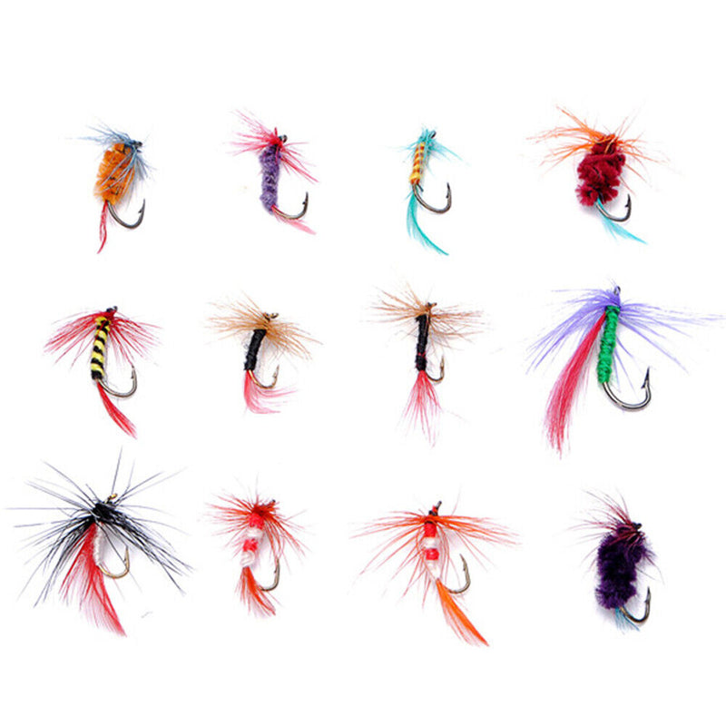 12pcs Fly Fishing Lure Set Style Insect Artificial Bait Feather Single Hook
