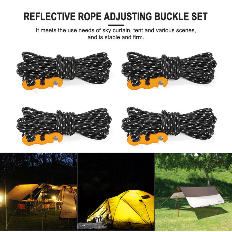 4x Tent Paracord Cord Outdoor Camping Windproof Wind Rope Buckle (Black)