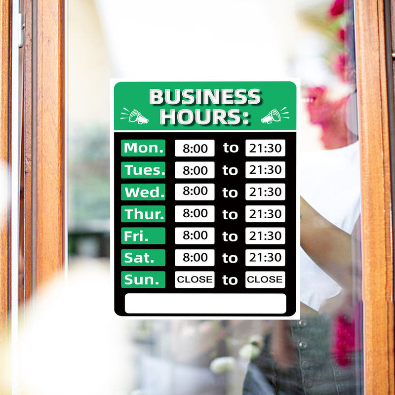 Business Hours Sign Hours of Operation Signs for Window / Door (Green) Newly