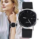 Simple Stylish Women Watch Leather Strap Drill Quartz Wristwatch (Black)