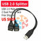 USB 2.0A Male To Dual USB Female Jack Y Splitter Hub Co Power Q2Y3 Hot E2M4