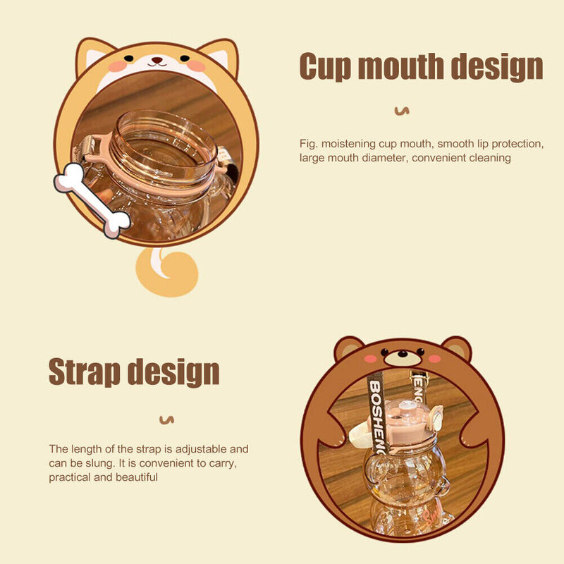 #A 1400ml Cute Bear Drinking Water Bottle Portable Summer Leak-Proof Straw Cup