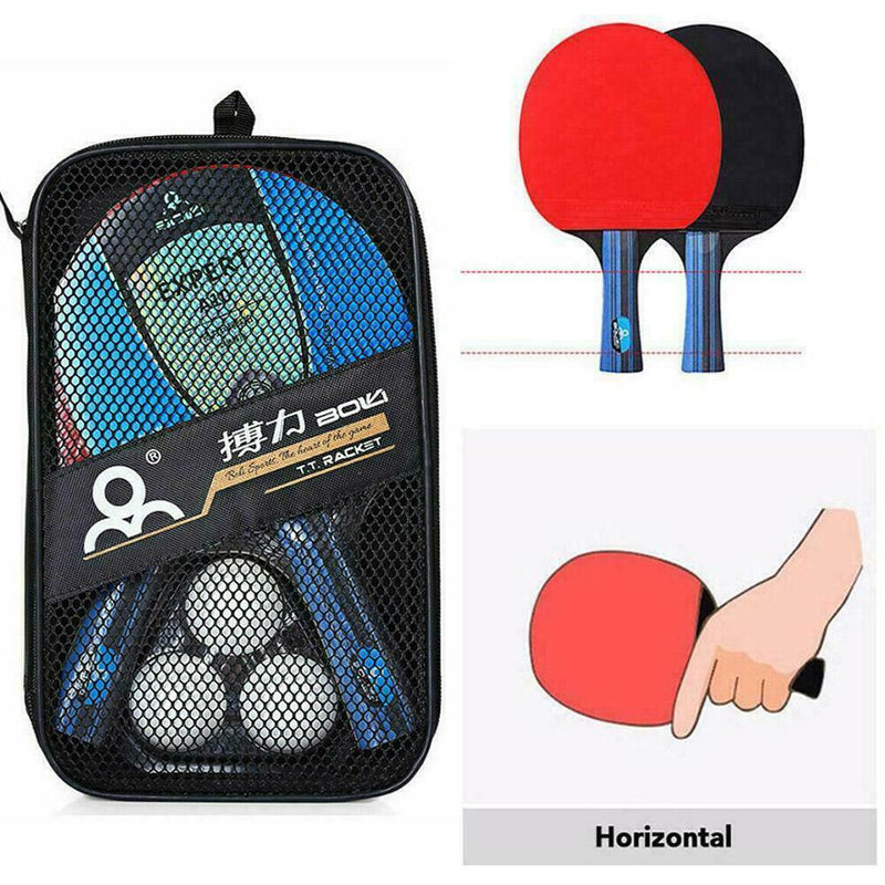 2 Professional Table Tennis Racket Long Paddle Pong + Sets Bat 40mm 3 Balls C9B7