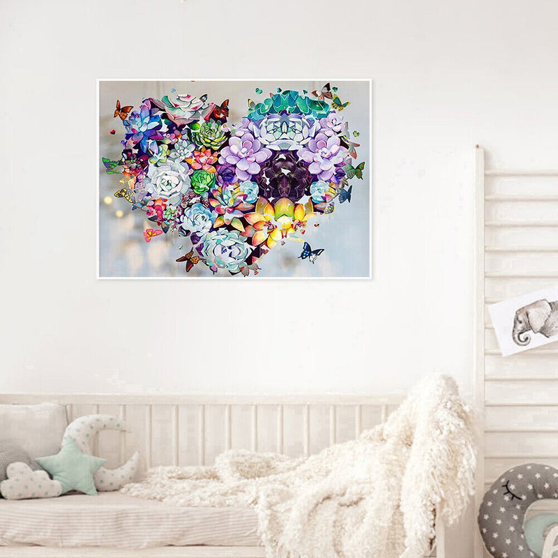 DIY Succulent Heart Oil Paint by Numbers Drawing on Canvas Pictures Home Deco