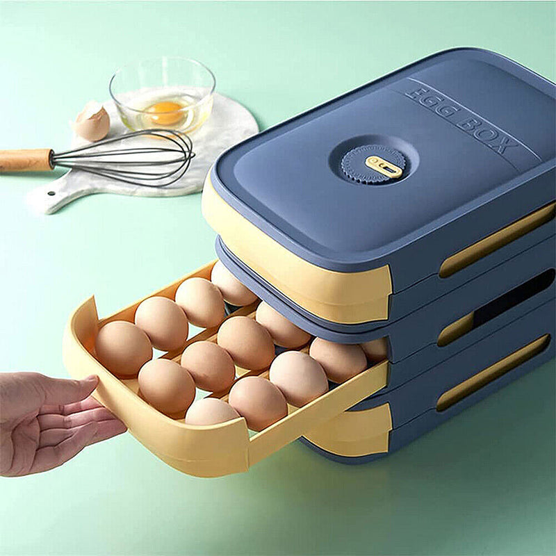 Drawer Egg Storage Box Refrigerator Fresh Keeping Egg Dumpling Tray (Blue) Newly