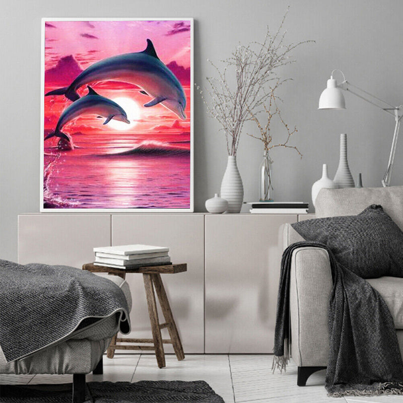 Oil Paint by Numbers Dolphins DIY Picture Drawing Artwork Wall Craft Gifts Kit