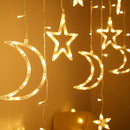 LED Star Moon Curtain Lamp Fairy String Light Festival Home Decor (White) Newly