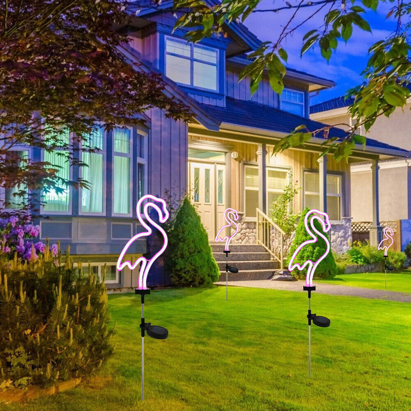 LED Solar Powered Lawn Stakes Night Light Flamingo Neon Lamp Garden Decoration