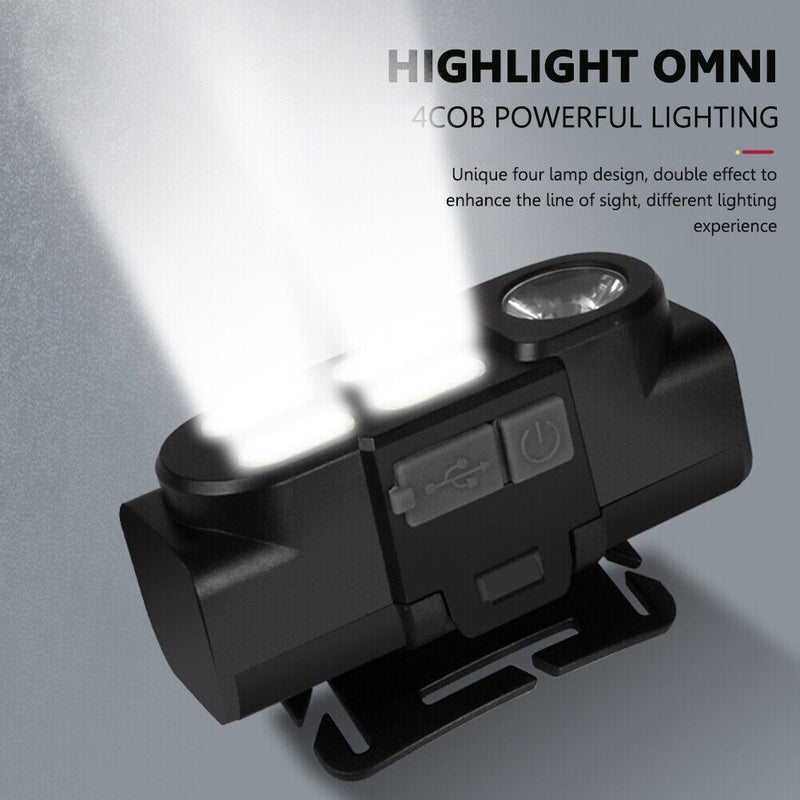 USB Rechargeable COB LED Headlamp Waterproof 4 Gear Induction Warning Head Torch