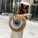 Ladies Rattan Color Splicing Handmade Messenger Shoulder Bag Straw Woven Handbag