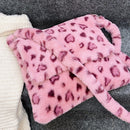 Women Plush Fur Flower Pattern Handbag Lady Winter Buckle Casual Top Handle Bag