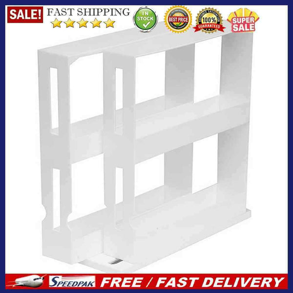 2 Layers Rotating Storage Shelf Cabinet Bottle Spice Rack Kitchen Accessori