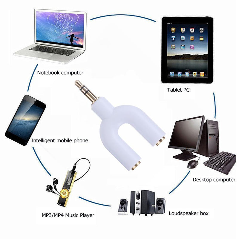 3.5mm Extension Earphone Audio Splitter 1 Male to 2 Female Adapter (White)