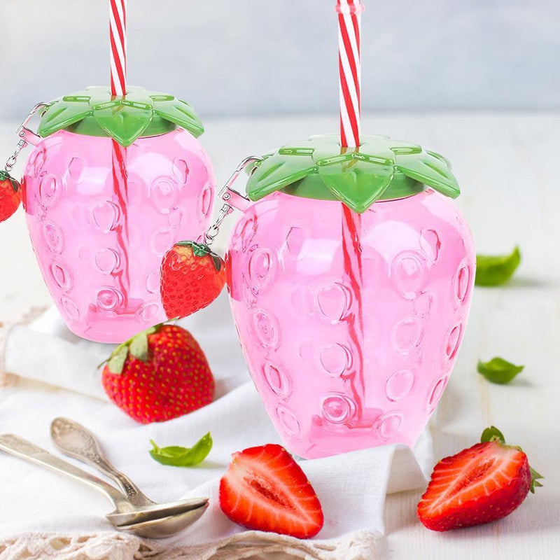 Strawberry Straw Cup-Leakproof Plastic Drinking Water Bottle Clear (2)
