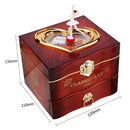 Classic Rotating Dancer Piano Music Box Clockwork Jewelry Boxes (Burgundy) Newly