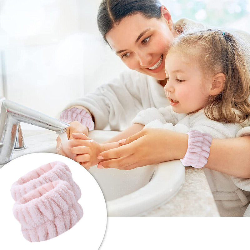#A 2pcs Absorbent Sweatband Wrist Flannel Wash Towel Band Reusable for Washing F