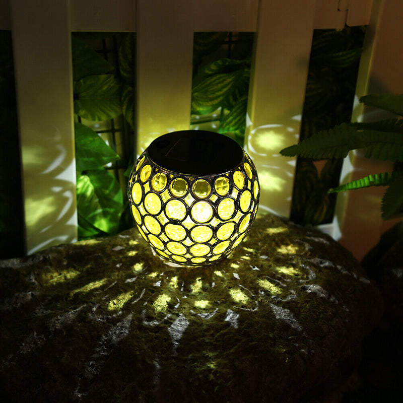 Solar LED Hollow Hanging Ball Light Outdoor Waterproof Garden Lamp (Yellow)