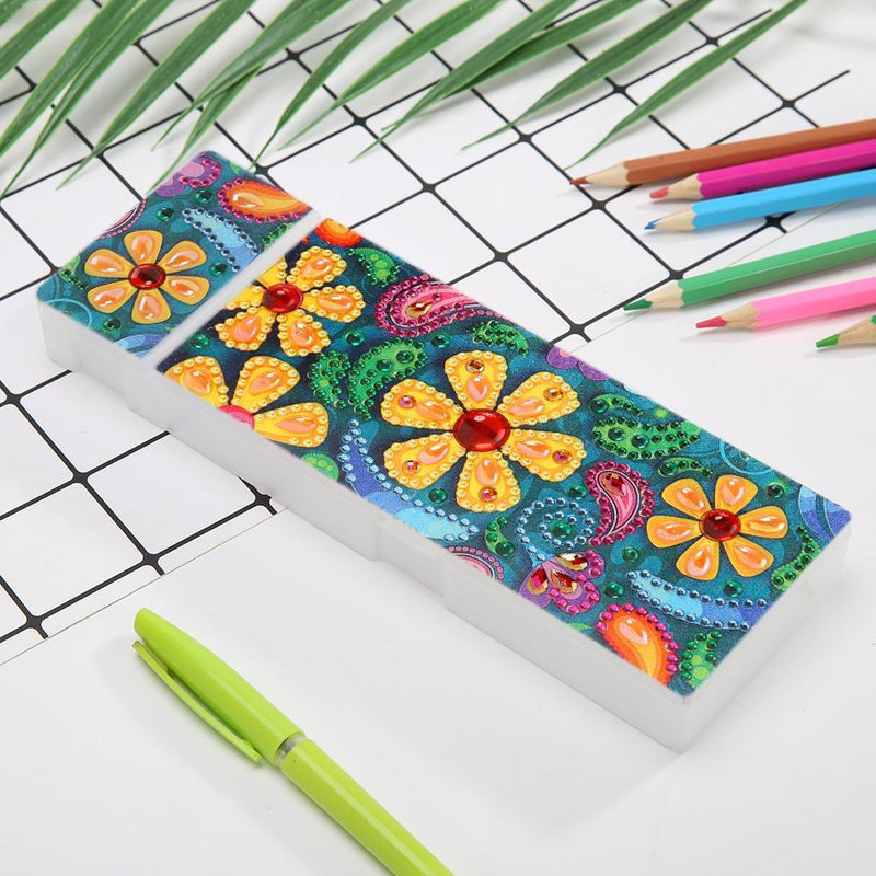 DIY Flower Special Shaped Diamond Painting 2 Grids Pencil Case Storage Box