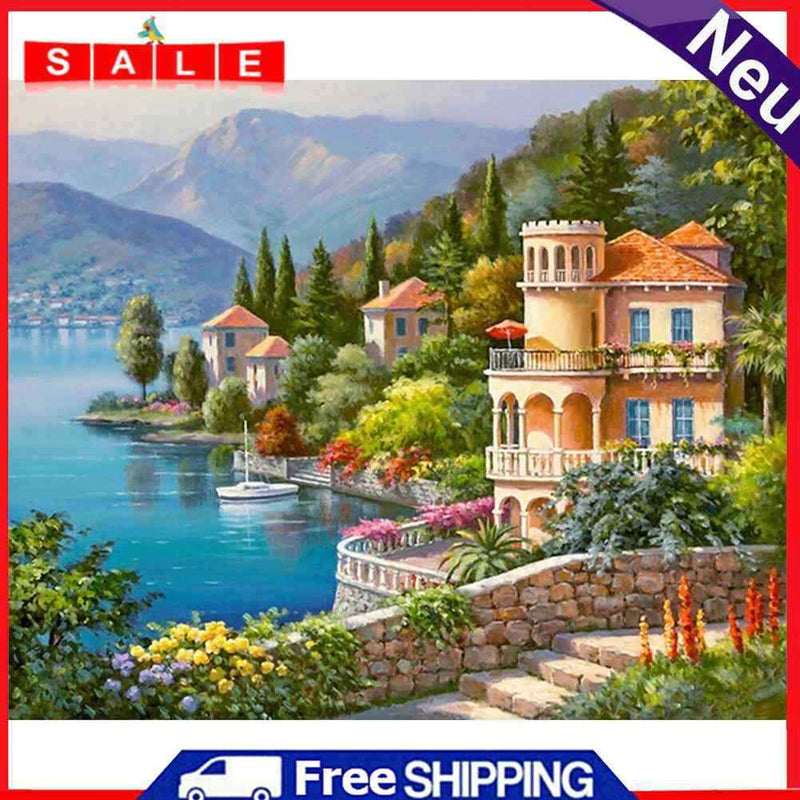 Hand Painted Oil Paint by Numbers DIY Downtown Scene Drawing Wall Decoration Kit