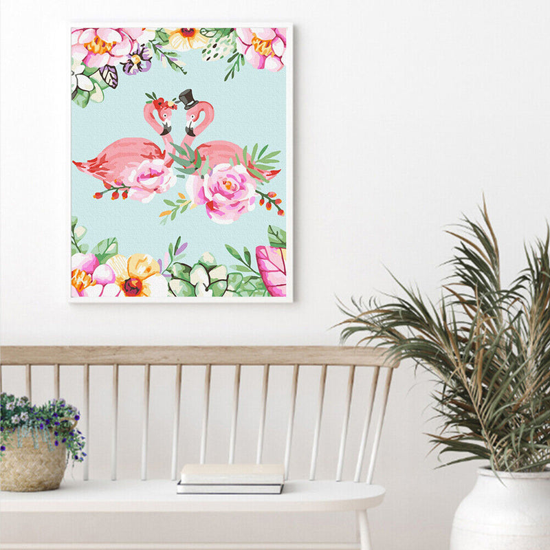 Oil Paint By Numbers Flamingo Lovers Frameless Picture Craft Kit for Home Room