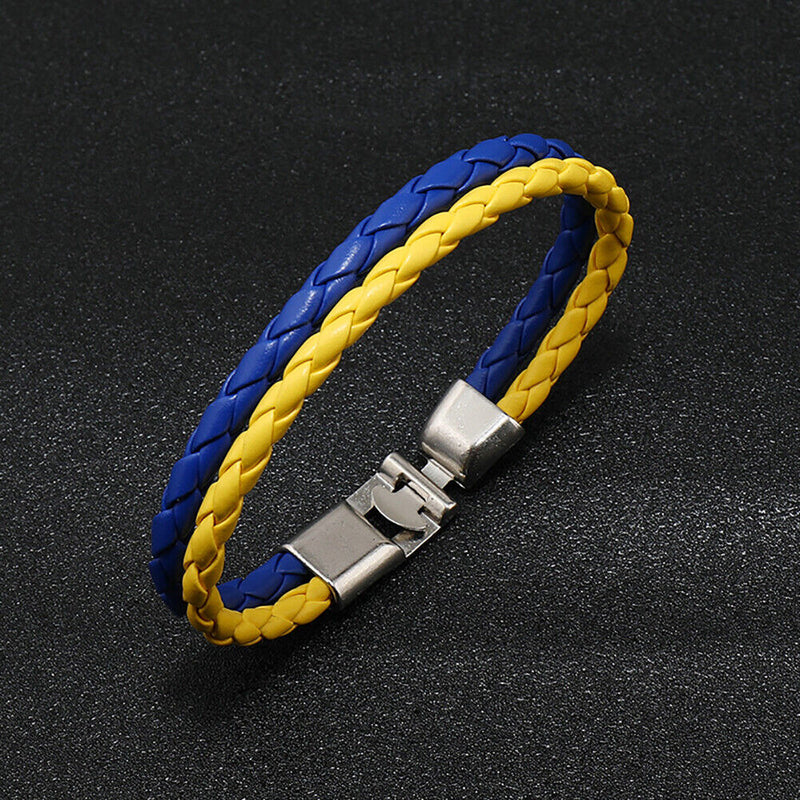 Fashion Ukraine Bracelets Braided Woven Leather Blue Yellow Ukrainian Wristband