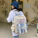 Fashion Canvas Patchwork Clear Backpack Women Large Capacity Knapsack Handbag
