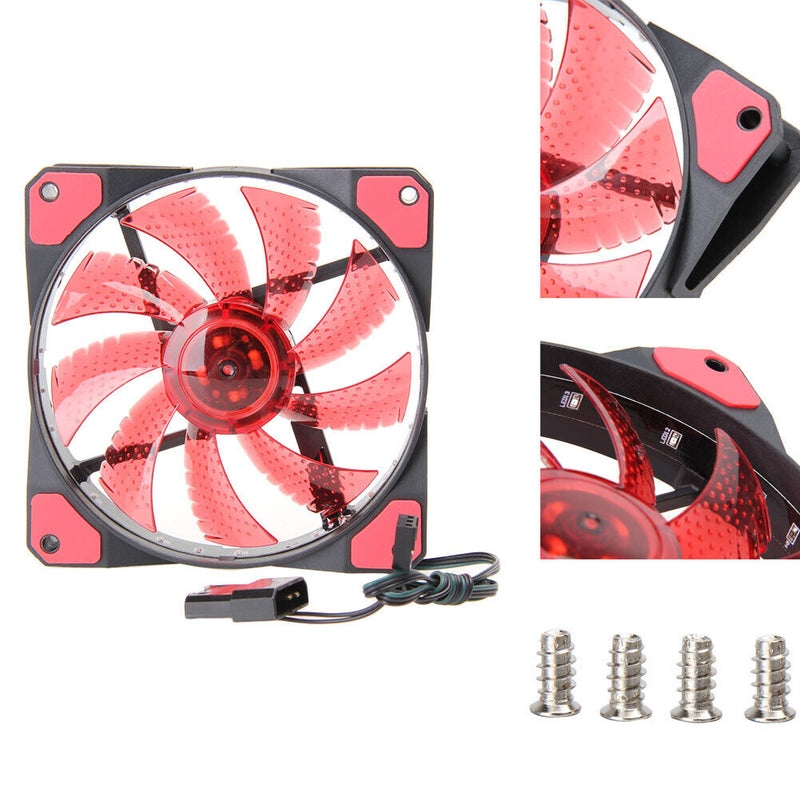 12V 3-4Pin 15LED Lighting PC Case Fan Cooler Computer Cooling Fan (Red) Newly