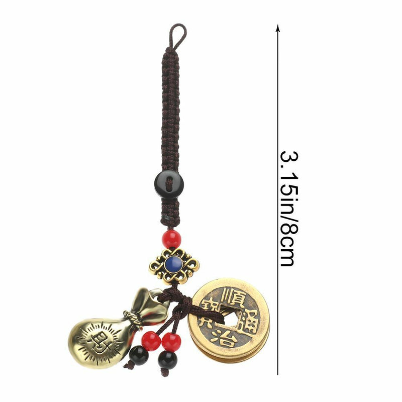 Emperors Coins Lucky Wealth Pendant Chinese Brass Keyring Money Bag Keychain