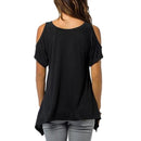 Women Off Shoulder Short Sleeve Stretch T-Shirt Loose Blouse XXL Black