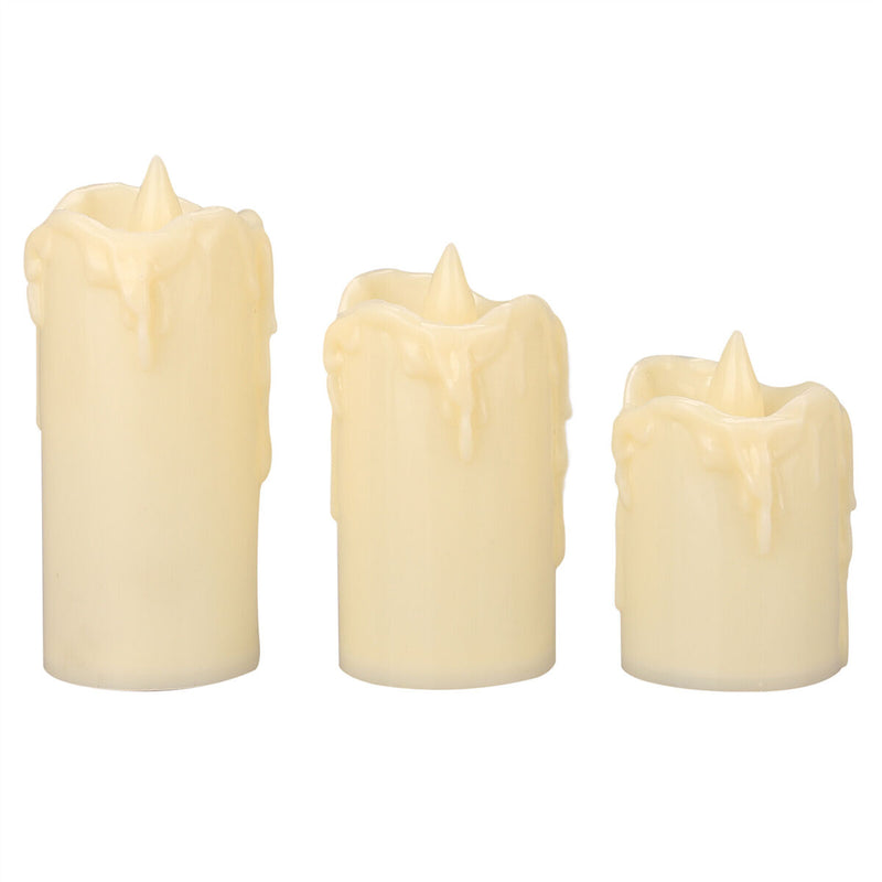 3Pcs Flameless Flickering Weeping LED Candles Pillar Battery Power Home Decor