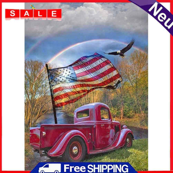 Full Round Drill Car with Flag Drawing 5D DIY Diamond Painting Kit Art Ornaments