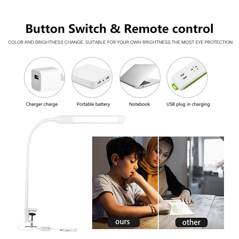 LED Desk Lamp - Flexible Swing Arm Desk Night Light with Clamp - 12W White