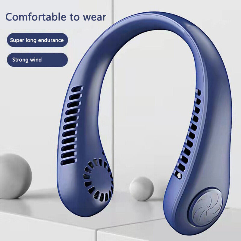 Mini Neck Fan USB Rechargeable Bladeless Fan Neck Air Conditioner (Blue)