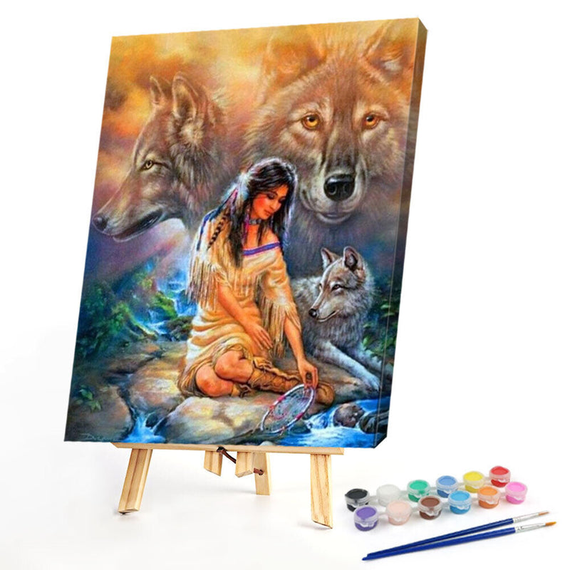 Girl and Wolf Oil Paint By Numbers Kits DIY Craft Coloring Drawing Home Dec