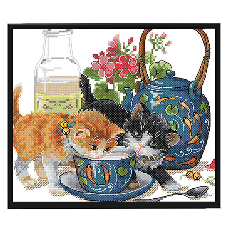Partial Embroidery Set Needlework Cross Stitch Kit 14CT 2 Strands Kitty Art
