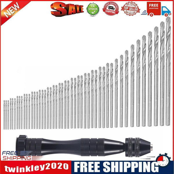 Manual Twist Drill Bit Set+Mini Hand Drill with Keyless Chuck for 0.3-3.4mm