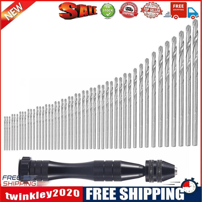 Manual Twist Drill Bit Set+Mini Hand Drill with Keyless Chuck for 0.3-3.4mm