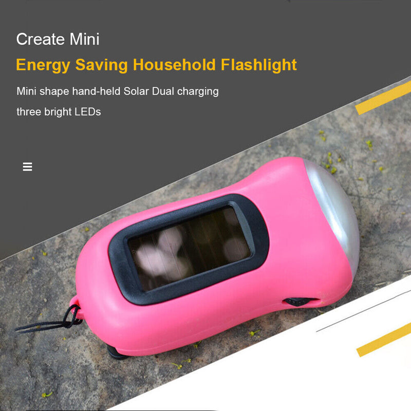 Hand Crank Solar Dynamo Torch Lamp Outdoor Emergency LED Flashlight (pink)