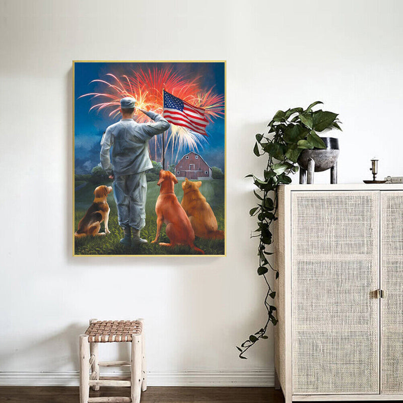 HandPainted Oil Paint Kill Time Picture Colouring Craft Veterans Salute Ban