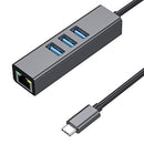 Card 3 Ports USB 3.0 RJ45 1000Mbps Ethernet Adapter USB Type-C HUB Expander