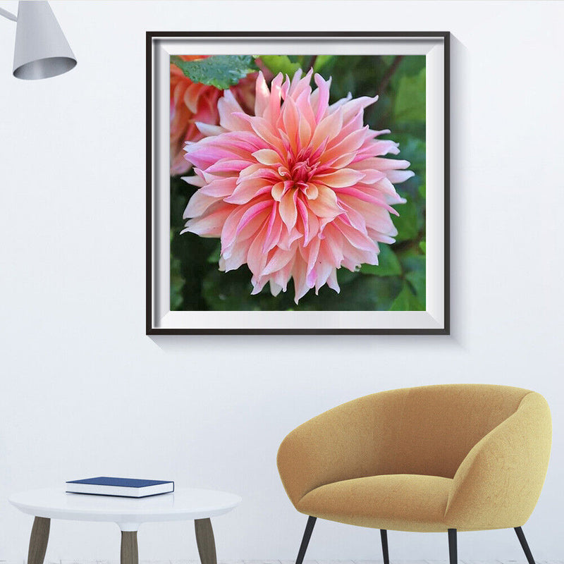 5D DIY Full Round Drill Diamond Painting Pink Flower Mosaic Rhinestone Draw