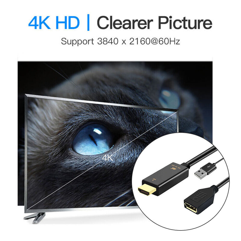 HDMI Compatible to DP Converter Adapter Cable with USB Power 4K 60Hz 0.25m