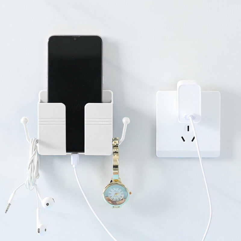 Adhesive Remote Control Mobile Phone Charging Plug Organizer Rack (White) Newly