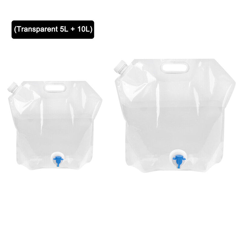 Outdoor Water Bags Foldable Portable Collapsible Water Tank 5L+10L (Clear) Newly