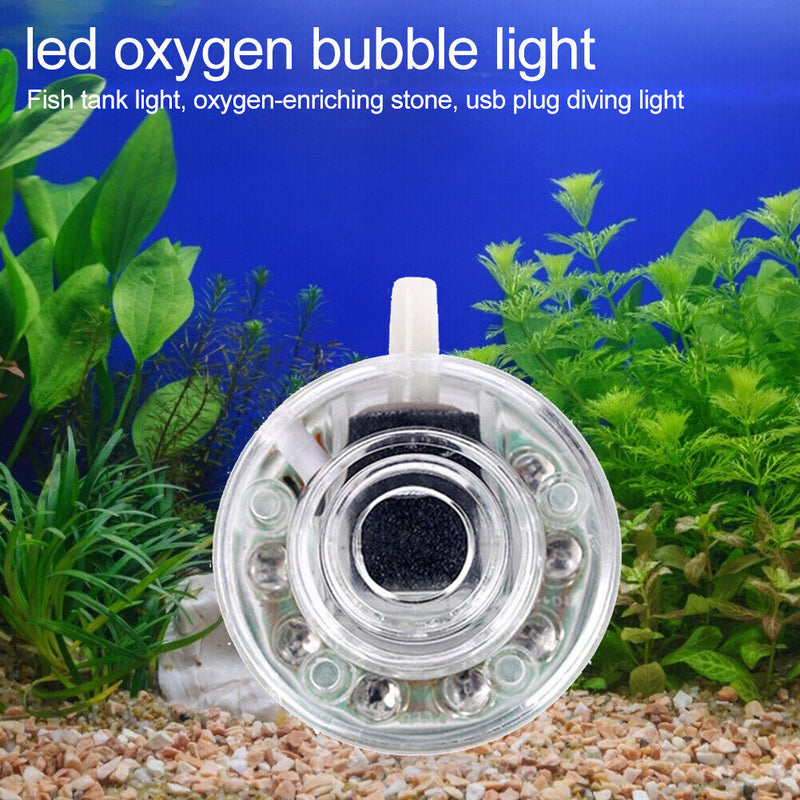Fish Tank Oxygen Bubble Lamp LED USB Aquarium Submersible Gas Stone Chrome Light