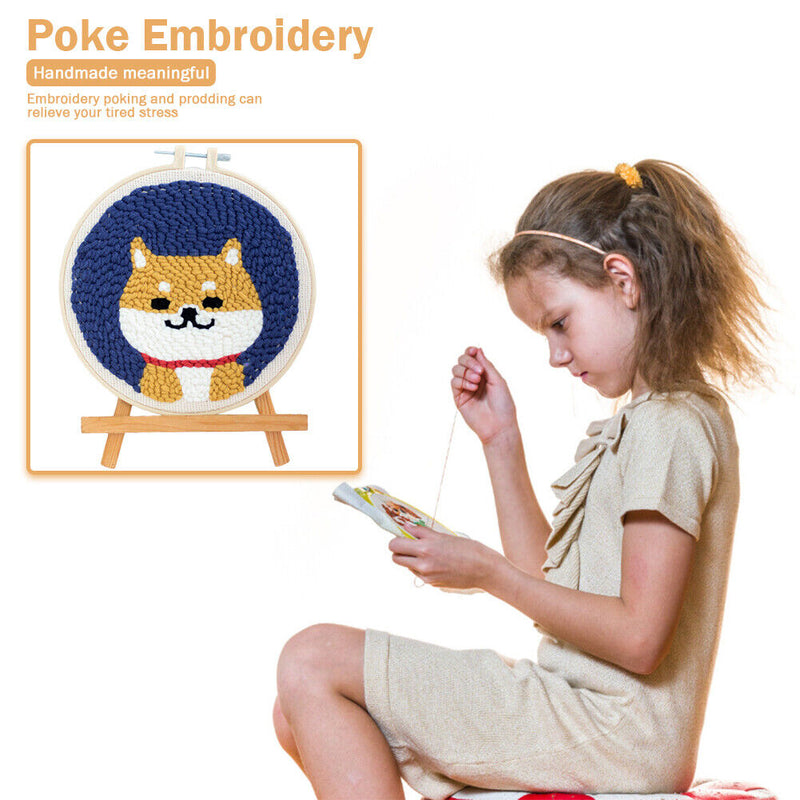 Cute Pattern Punch Needle Embroidery Kit DIY Beginners Easy Needlework Wool Work